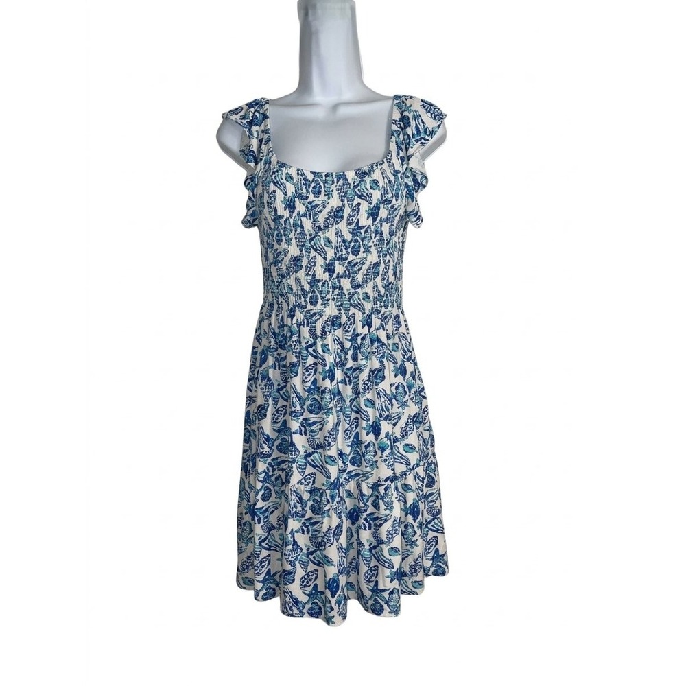 Lilly Pulitzer Jilly Smocked Dress Resort White Shell Collector Size M Coastal